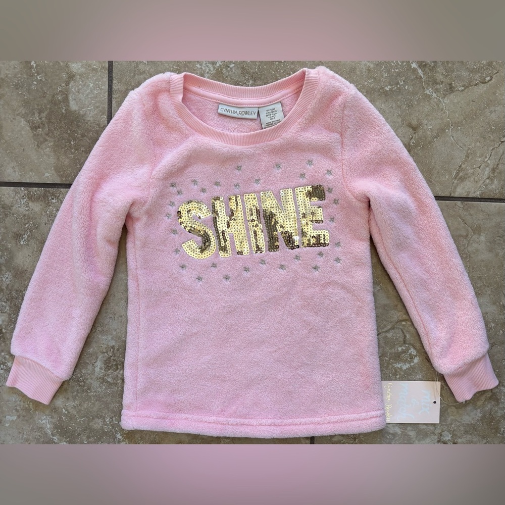 Girls Fuzzy Soft Pink Shine Pullover Sweater Sweatshirt Size Small S 4 NEW